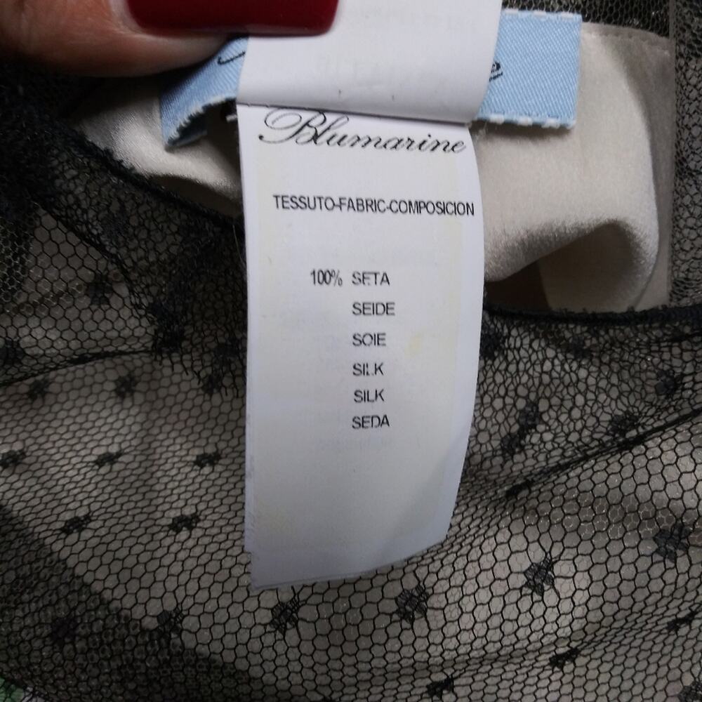Blumarine Silk Floral Dress with Sheer Black Sleeves Luxury Feminine Size Small - Picture 10 of 11